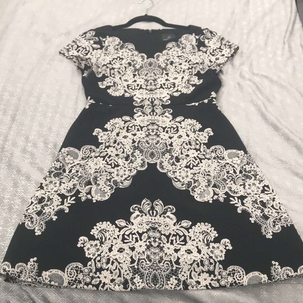 Adrianna Papell black dress with blush design